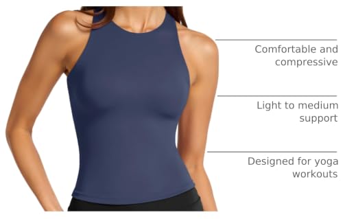Image of LASLULU Womens High Neck Workout Tank Tops with Built in Bra Strappy Back | Low to Medium Impact,Longline Halter Neck Sports Bra,Fitted Compression,Padded Athletic Yoga Running Gym Pilates Tank Tops