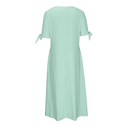 AMhomely Boho Vintage Summer Dress for Women UK - Loose Short Sleeve Beach Swing Tunic With Pockets - Ladies Bohemian Floral Print A-Line Daily Bridesmaid Dress - Soft Green - Image 5