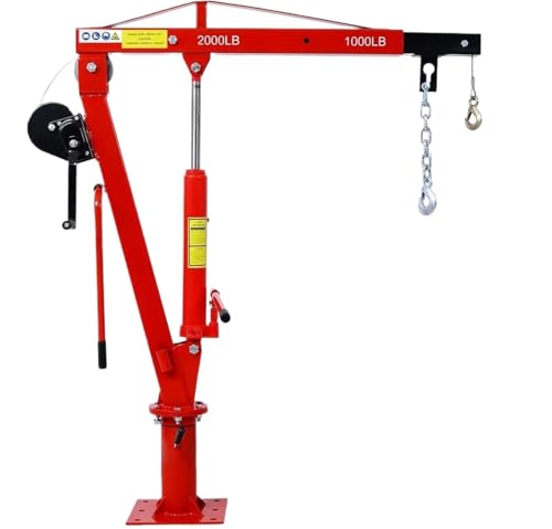 KLYDBMYT Grúa Plegable de 2000 LB con cabrestante hidráulico, grúa de Pluma para Plataforma de camioneta, grúa de Pluma, grúa eléctrica (roja)