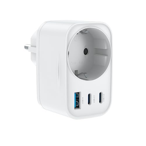 GuMosh Ladrón Enchufe con USB-C 30W, Tomada 4-en-1 con 1 Puerto USB-A, 2 Tipo C, Toma Schuko 3680W, Adaptador Enchufe USB Pared Multiusos para Oficina, Hogar o Viajes, Blanco