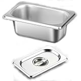 ORFCP 1 Stück gn Behälter mit Deckel, Gastro Behälter, Edelstahl Behälter mit Deckel, Edelstahlbehälter mit Deckel, Gastronormbehälter, Warmhaltebehälter Essen, 1/9 Größe 17,5 x 11 x 6.5 cm