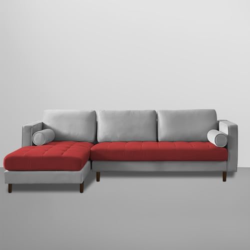 Image of Lezra LHS 4 Seater L Shape Sofa Set for Living Room (Maroon Grey Fabric) Premium Fabric Sofa