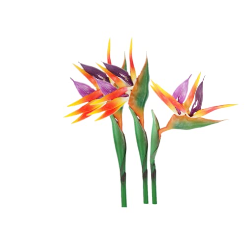 3 piezas de flor permanente grande de pájaro del paraíso de 29 pulgadas, Strelitzia que imita plantas tropicales,flores artificiales para oficina en casa, tallo de flores de 0.3 pulgadas (naranja)