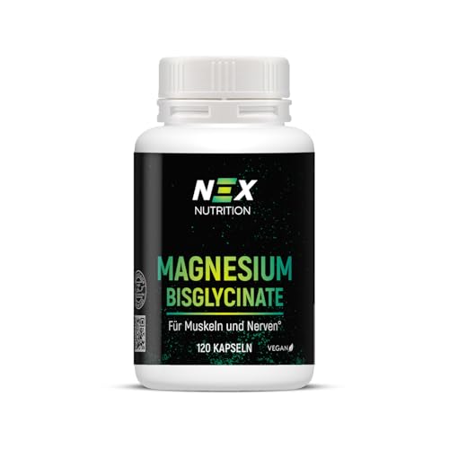NEX Magnesium Bisglycinat hochdosiert 300mg | vegan & ohne Zusatzstoffe | besonders gut verträglich | für Muskeln, Nerven & Energie | Chelat-Form | bei Stress & Sport | 120 Kapseln (1)