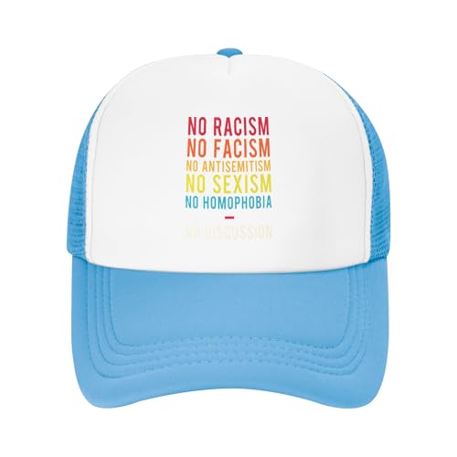 No Racism Sexism Resist Fascism Trucker Hat FDT Democracy Protest Baseball Cap Mesh Back Adjustable Hats for Kids - Sky Blue