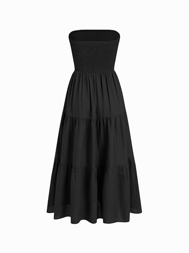 Image of CIDER Women's Strapless Dress with Pockets Tube Striped Long Midi Dresses A Line Beach Vacation Casual Summer Outfits