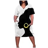 FQZWONG Maxi Y2K Dress for Women,Plus Size Trendy 2022 Short Sleeve V Neck Baggy T-Shirt Dress with Pockets Oversize Summer Casual Loose Fit Knee Length Dresses Party Club Night(B White,Medium)