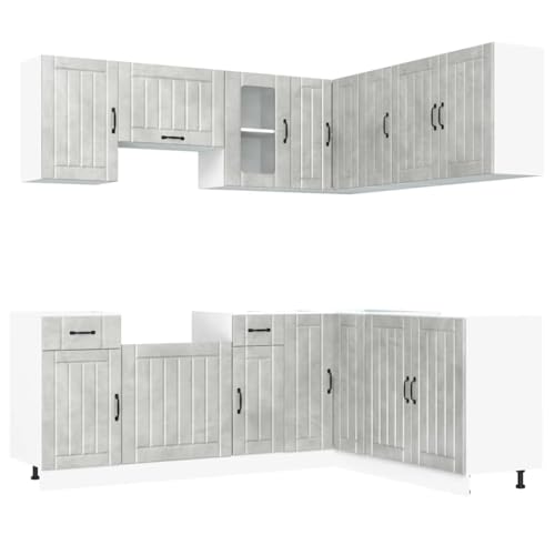 vidaXL Lucca Grey Cement Particle Board Kitchen Furniture Set, 11-Piece Kitchen Furniture Set, Storage Shelf, Wardrobe, Kitchen Cabinet, Cabinet