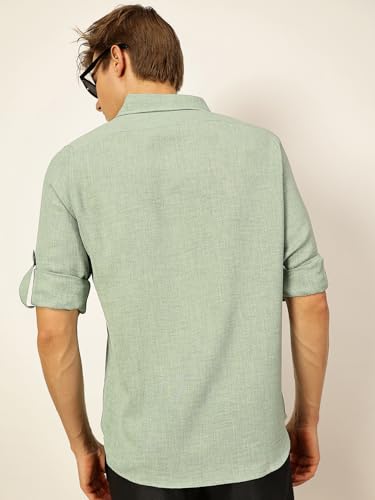 Image of Thomas Scott Men's | Solid | Textured Fabric | Full Sleeve | Slim Fit | Polyester-Blend | Spread Collar | Casual Shirt