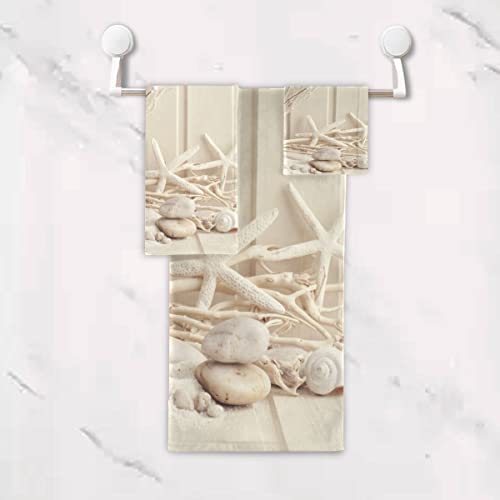 Matekuli Beach Theme Bath Towels Set Nautical Coastal Seashell Fishing Net Ocean Lighthouse Starfish 3 Piece(1 Luxury Bath Towel 1 Hand Towel 1 Washcloth) Soft Absorbent Decorative Bathroom Towels #TOP4