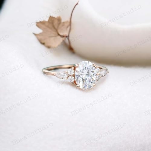 1.5 CT Moissanite Bridal Wedding Engagement Statement Ring 10K Yellow Gold plated Art Deco Cluster Ring Round And Marquise Cut Diamond Women Anniversary Jewelry Holiday Gifr for Wife2