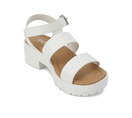 Soda ACCOUNT-2 ~ Little Kids/Children/Girls Open Toe Two Bands Lug sole Fashion Block Heel Sandals with Adjustable Ankle Strap4