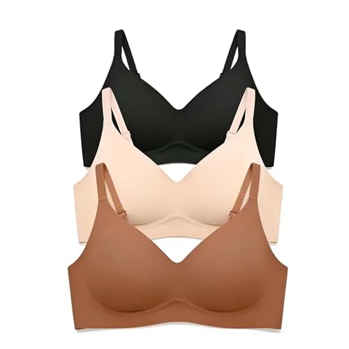 Seamless Wireless Jelly Bras for Women - Lightly Padded Bra with Support, No Underwire Comfortable T-Shirt Bralette Black-skin-brown X-Large