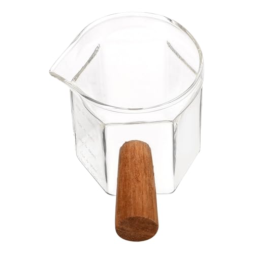 DOITOOL Verre Doseur pour Espresso avec Bec Verseur Pichet Verre Transparent avec Graduation Manche Bois Résistant Chaleur Pichet Lait et Café pour Usage Domestique Couleur Aléatoire
