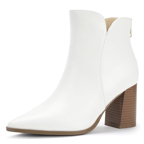 IDIFU IN3 Ankle Boots for Women Chunky Block Short Heel Boot Comfortable Classic Pointed Toe Dress Booties Casual Dressy Fashion Side V Cutout with Zipper Fall Boots