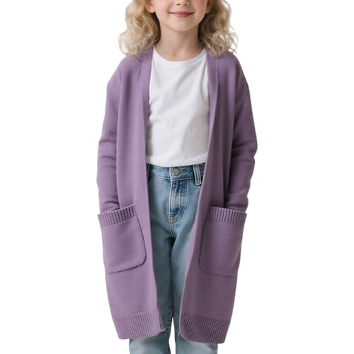 Girls Knit Sweater Cardigan Comfy Loose Front Open Outwear Long Coat Boys Casual Solid School Jacket Fall Winter Clothes