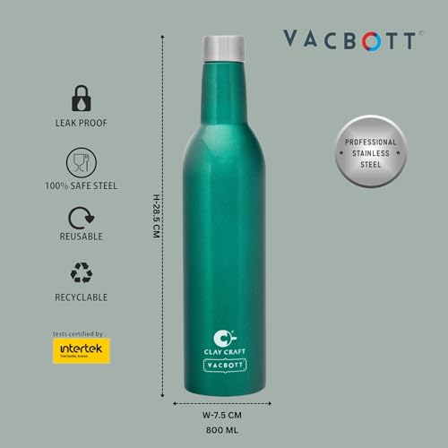 Image of Clay Craft Vacbott IVY Wine Double Walled|18 Hours Hot and 24 Hours|Cold Vacuum Insulated Flask Bottle|2 Piece, 760 ml Steel Bottles for Travelling|BPA-Free|BIS Certified|1Year Limited Warranty