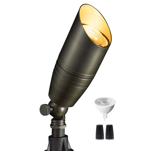 Gardenreet Solid Brass Landscape Spotlight, 12V AC/DC Waterproof Bronze LED Spot Lights Outdoor, Low Voltage Lighting Wired for Patio Yard Garden Lawn Wall Tree with 5W 2700K MR16 Bulb Gardenreet Solid Brass Landscape Spotlight, 12V AC/DC Waterproof Bronze LED Spot Lights Outdoor, Low Voltage Lighting Wired for Patio Yard Garden Lawn Wall Tree with 5W 2700K MR16 Bulb