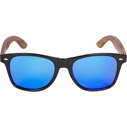 Woodies Zebra Wood Sunglasses with Ice Blue Mirrored Polarized Lens and Real Wooden Frame for Men and Women | 100% UVA/UVB Protection2