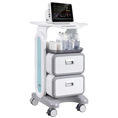 VEVOR Carros de Laboratorio de 3 Niveles Carro Médico con 2 Cajones, 1 Bandeja Superior y 4 Ruedas Silenciosas Carro Médico Móvil con Material ABS para Laboratorio, Clínica, Hospital, Blanco