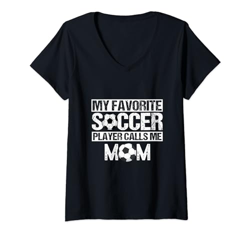 Donna My Favorite Soccer Player Calls Me Mom Funny Mother's Day Maglietta con Collo a V