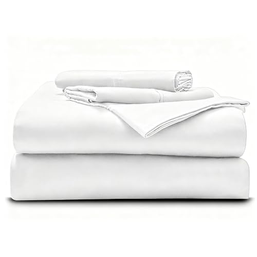 Image of Alberta King - 96 inchx96 inch Size Luxury 600 Thread-Count 100% Egyptian Long Staple Cotton Sheets Set Sheet Set Soft & Silky Sateen Weave 40 Inch Deep-Pockets - Alberta King, White
