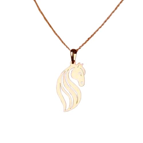 WORLD WIDE GEMS Collier pendentif minimaliste en argent sterling 925, motif cheval, forme élégante, chaîne câble de 45 cm, plaqué or, bijou symbolique | WWS_3DM_00706