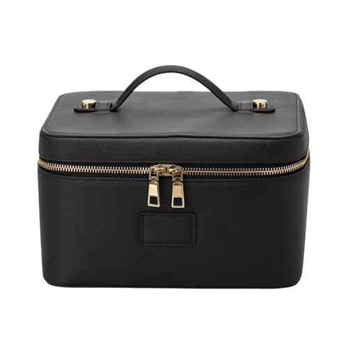 Trousse de maquillage noire de grande capacité avec rangement modulable