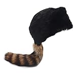 surell - Coonskin Davy Crockett Hat - Real Rabbit Fur Crown with Genuine Raccoon Tail - Classic Western Style Daniel Boone Outdoorsman Adventure Cap Costume - Fun Wild West Cabin Décor Hat (Black)