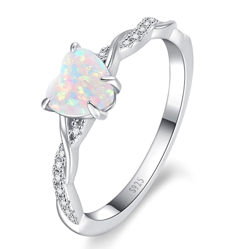 Yaresul 1.25ct Created Opal Ring for Women Sterling Silver Fire Opal Heart Ring for Women Promise Ring Engagement Ring for Anniversary Token of Love Size 8
