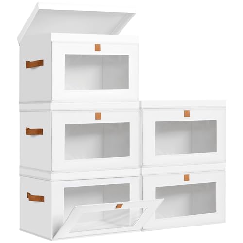 Image of DIMJ Storage Bins with Lids - 5 Pack Large Fabric Closet Organizer with Window & Handles, Collapsible Decorative Storage Boxes for Shelves Under Bed, Books Clothes Blankets Sweaters Organization