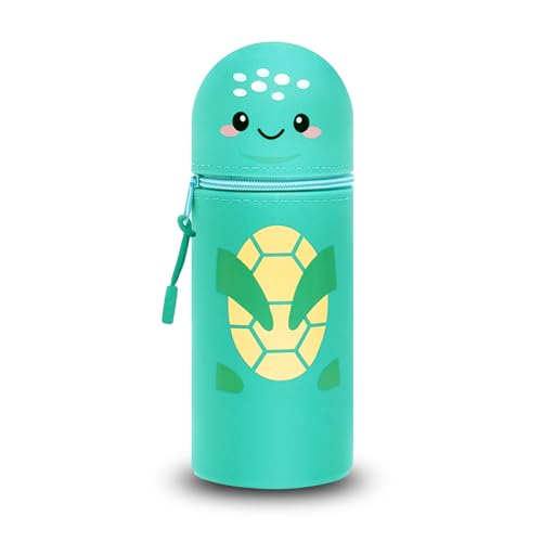 DGTSYAL 2-in-1 Weiche Federmäppchen - Kawaii mäppchen, Silikontasche, Stand Up Federmäppchen, Tier Stifthalter Bleistifttasche Mädchen Junge (Schildkröte)