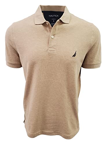 Nautica Men's Adult Short Sleeve Solid Classic Fit Cotton Pique Polo Shirt, Camel Heather, XL