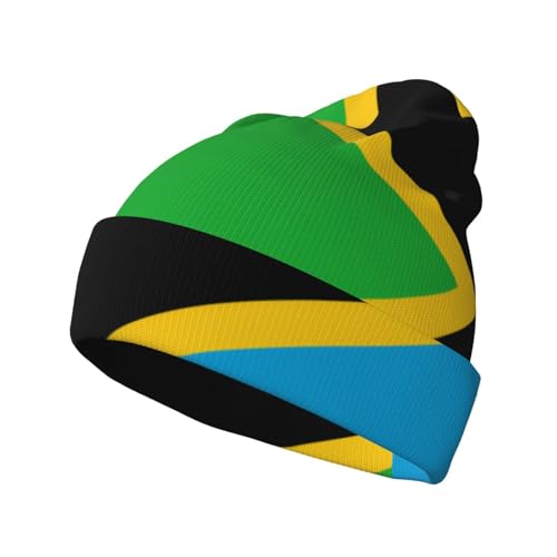 WHJYCC Tanzania Flag Warm Knitted hat, Men's Winter Beanie hat, Women's Fashion Snow hat, Christmas Holiday Party hat, Versatile Decoration Black