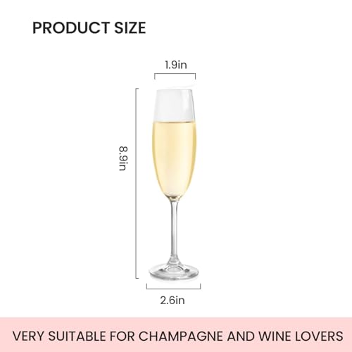 MYKAGS Set of 6 Classic Champagne Flutes, 190ml Elegant Stemmed Crystal Clear Wine Glasses for Champagne and Wine - Image 3