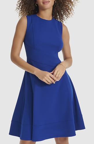 Image of Tommy Hilfiger Women's Sleeveless Jewel Neck Crepe Knee Length A-Line Dress
