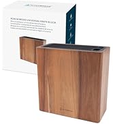 KITCHENDAO XL Acacia Wood Universal Knife Block Holder with Slots for Scissors and Sharpening Rod...