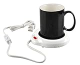 HOME-X Black & White Mug with Mug Warmer Set, Coffee Accessory for Home or Office, Small Electric Coffee Mug Plate Warmer, Heated Mug Coaster, 3 1/2' D x 4' H, Black and White