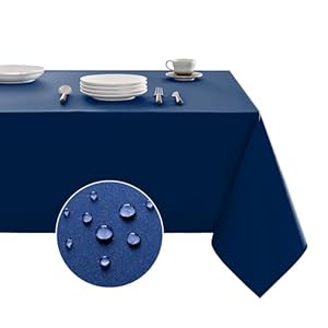 Table Cloth Rectangle Waterproof Spill-Proof Wrinkle-Free Tablecloth Washable, Kitchen Dining Tabletop Decoration, Fabric Table Cover for Indoor and Outdoor Use, 52 x 70 Inch, Navy Blue