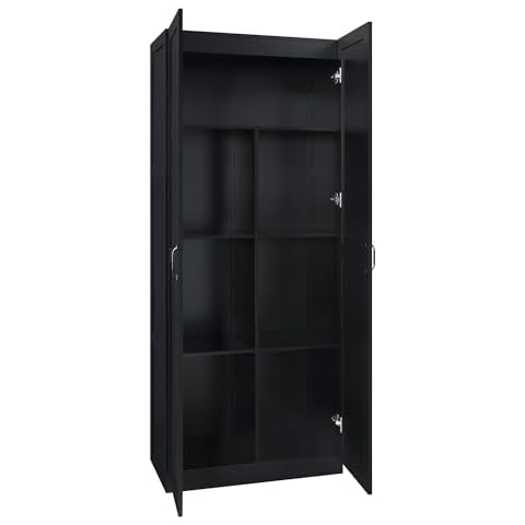 Manhattan Comfort Hopkins Modern Freestanding Storage Closet with 7 Spacious Shelves and Soft Close Doors, Multipurpose Wardrobe Cabinet for Bedroom, 72" High, Large, Black Cover