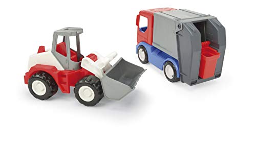 Wader 35373 - Tech Truck Spielset Müllwagen mit Mülltonne und Radlader mit Frontschaufel, stabile Stahlachsen, ca. 26 x…
