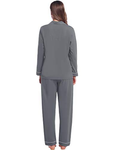 Joyaria Womens Long Sleeve Pajamas Set Button Front Cotton(Gray,Large) #TOP6