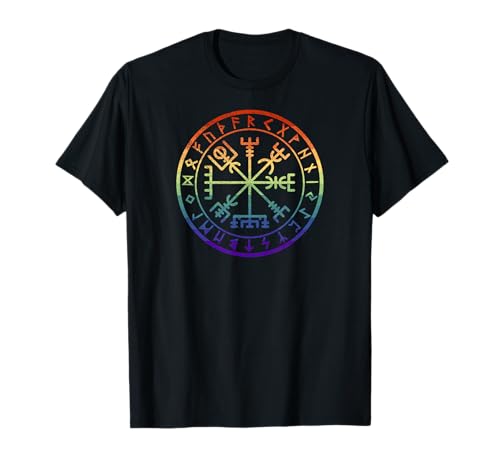 Rainbow Gay Orgullo nórdico Viking Runa Brújula Vegvisir Camiseta