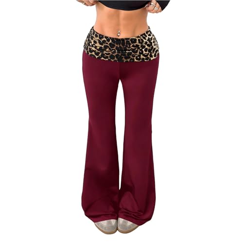 Pantalon évasé pour femme léopard taille basse à jambe large en coton