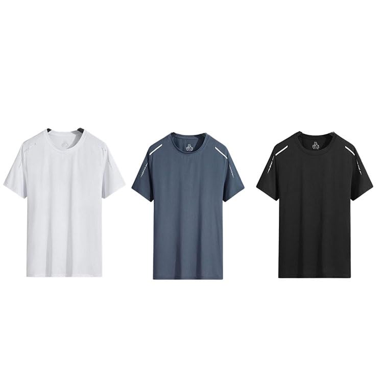 3枚セット クールコア メンズ 半袖 Tシャツ 速乾 接触冷感 夏用 涼しい トップス クルーネック UVカット メッシュ スポーツ ストレッチ ドライ 通気性 ゴルフインナー 作業着 軽量 スポーツウェア アウトドア