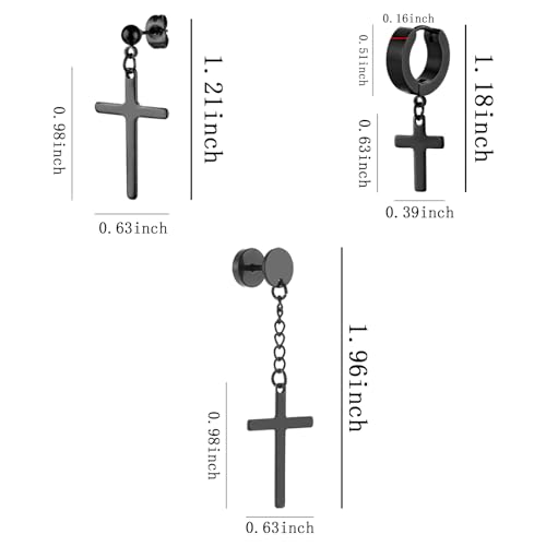 NEWITIN 9 Pairs Stainless Steel Cross Earrings for Men Hypoallergenic Earring Unisex Hoop Hinged Dangle Cross Earring Punk Earrings for Men Women2