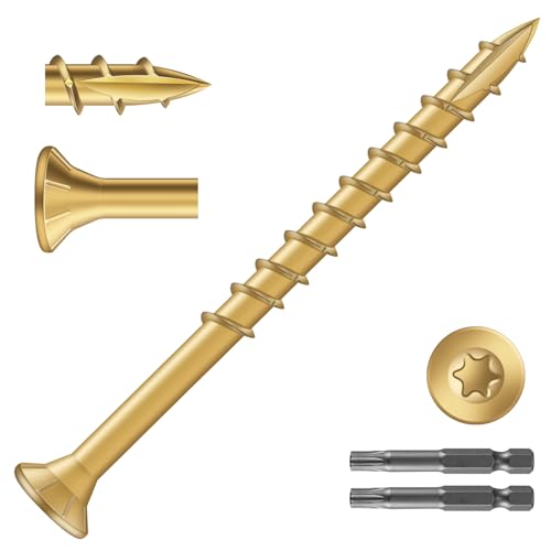 Image of #9 x 2-1 /2 inch Deck Screws (558Pcs) 6lb. Exterior Wood Screws. Carbon Steel, Tan, Flat Head, Rust Resistant epoxy Coated, with T25 Star Bit