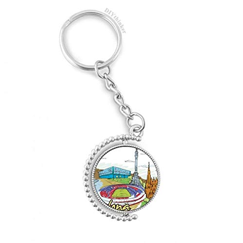 Keyholder Espagne Barcelone aquarelle avec anneau rotatif multicolore 3,5 pouces