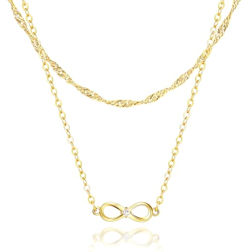MYJEWR 14K Gold Plated Layered Necklaces for Women, Dainty Gold Chain with Infinity Pendant - Womens Gold Jewelry & Necklace Stack (Non-Tarnish)