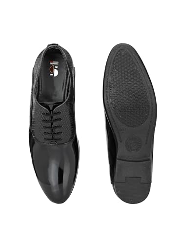 Image of STANPHORD Mens Motion Formal Shoes | Patent Glossy Shine Durable Office Wear Oxfords Lace Up Shoes for Formal Wear, Business Casual and Wedding Occasions